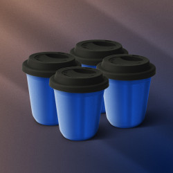 Zestaw 4 niebieskich kubków 150 ml z pokrywką